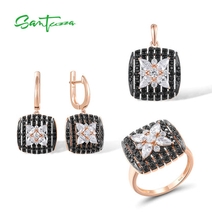 925 Sterling Silver Jewelry Set for Women Sparkling Black Spinel White CZ