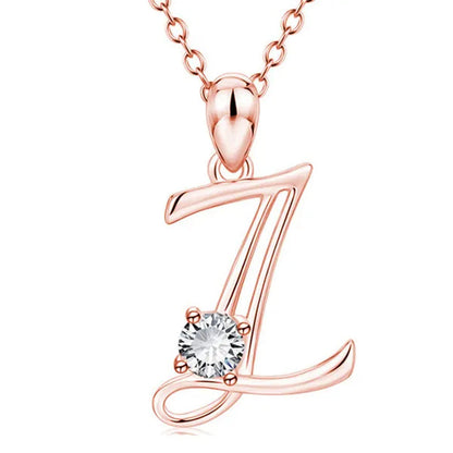 Rose Gold 26 Letters Necklace Alphabet Diamond Name Pendant Necklace Birthday Ch