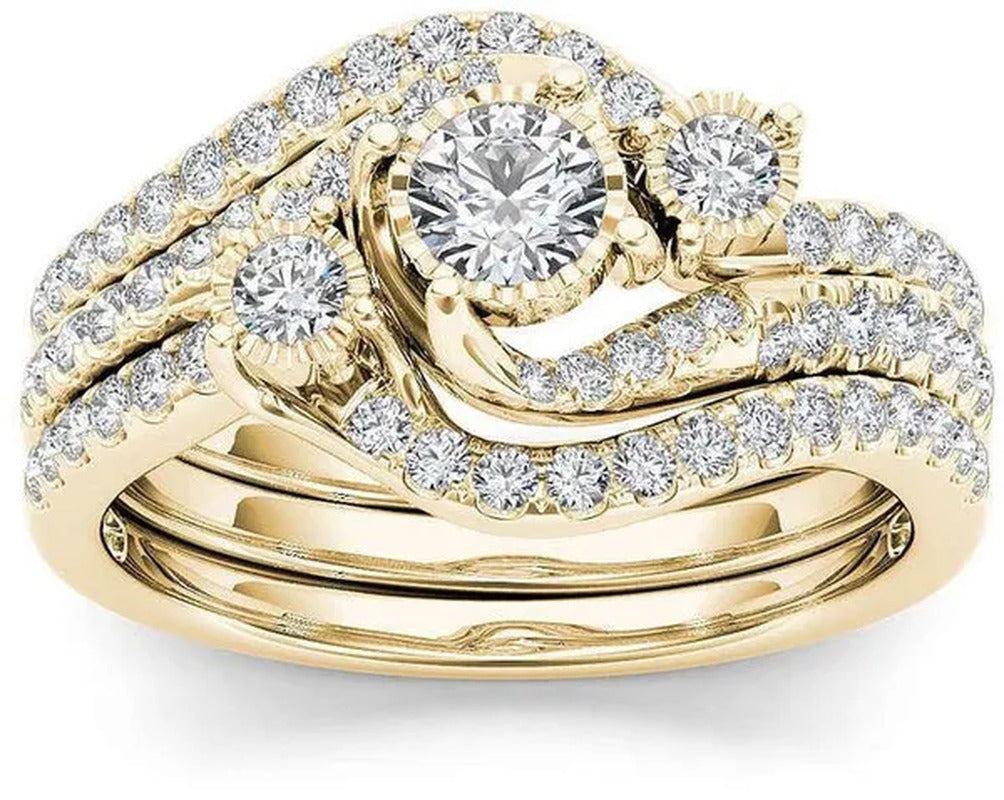 6 Styles Exquisite Women Ladies 18K Gold Natural White Sapphire Diamond Ring Set