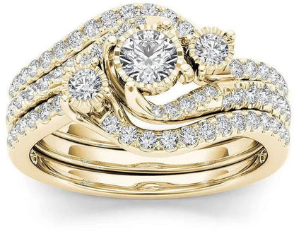 6 Styles Exquisite Women Ladies 18K Gold Natural White Sapphire Diamond Ring Set