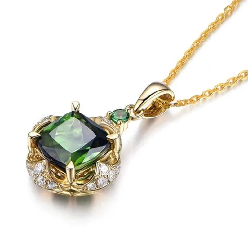 Fashion Emerald Gemstone Pendant 18K Gold Women Necklace Bridal Wedding Paryt Je