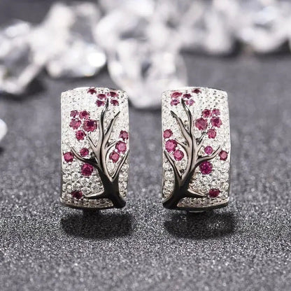 Dazzling 925 Sterling Silver Natural Gemstone Diamond Floral Earrings Women Wedd