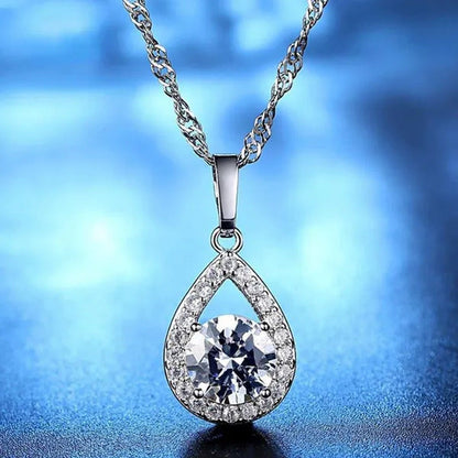 Delicate Teardrop 925 Sterling Silver Moissanite Diamond Necklace for Women Brid