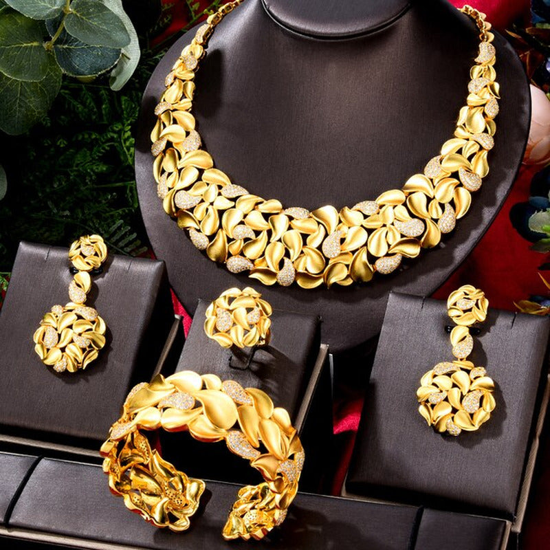 Famous Brand Trendy Luxury African 4 Jewelry Sets for Women Wedding Party