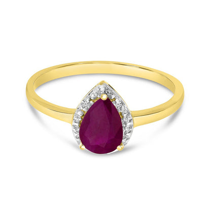 10K Yellow Gold Pear Ruby and Diamond Ring