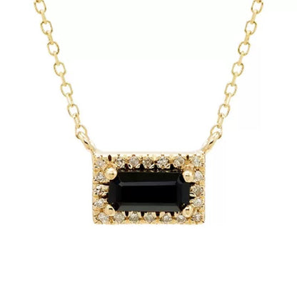 Onyx and .06 CT. T.W. Diamond Baguette Pendant Necklace in 14K Gold