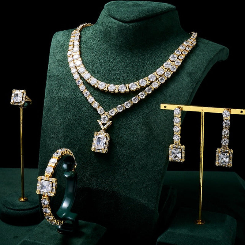 Luxury Necklace Set for Women Shining Colorful Bling CZ Cubic Zirconia Wedding