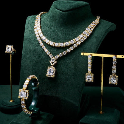 Luxury Necklace Set for Women Shining Colorful Bling CZ Cubic Zirconia Wedding
