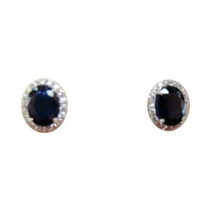 SAPPHIRE TWO OVAL SHAPE SET ROUND DIAMOND EARRING