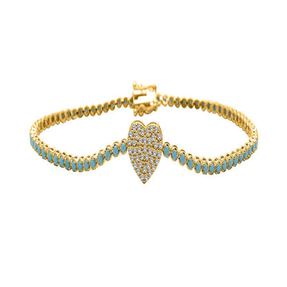 1.50MM round Turquoise & 0.20Ct Natural Diamond Tennis Bracelet Gift for Women G