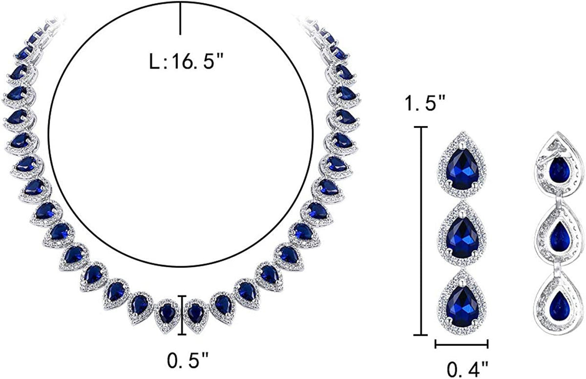 Women'S Silver-Tone Full Prong Cubic Zirconia Teardrop Bridal Necklace Earrings