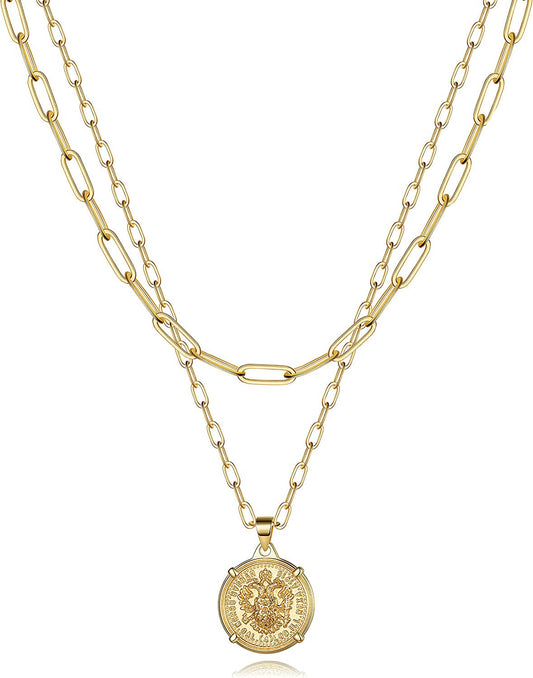 Dainty Gold Choker Necklaces for Women - 14K Gold Plated Handmade Medallion Snak