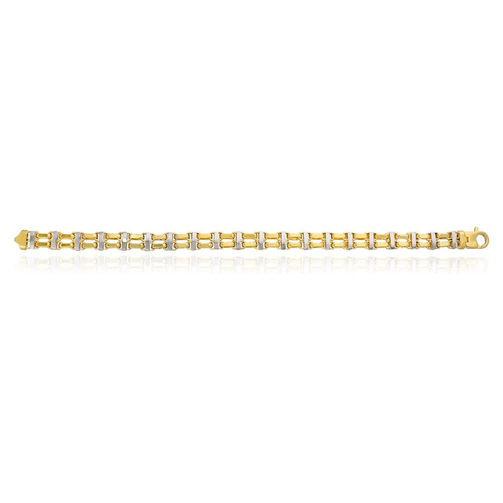 14K Two-Tone Yellow White Gold 8.5Mm Hollow Bike Double Rolo Bracelet 8.5&Quot;