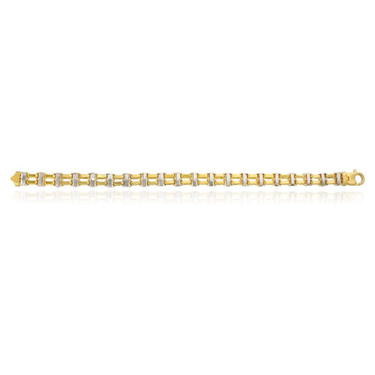 14K Two-Tone Yellow White Gold 8.5Mm Hollow Bike Double Rolo Bracelet 8.5&Quot;