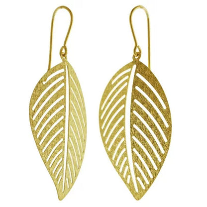 14K Italian Yellow Gold Textured Leaf Earrings