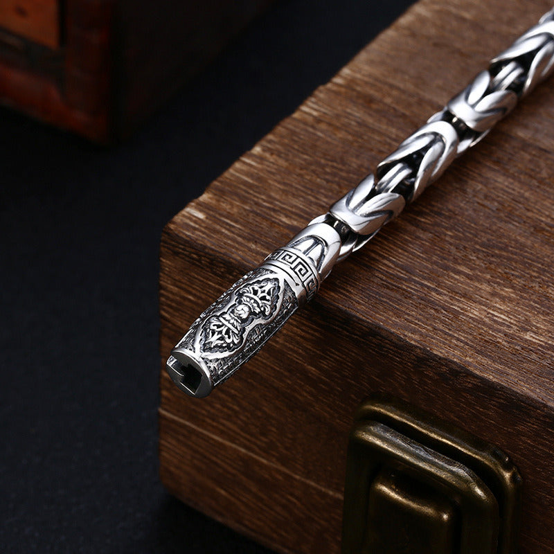 S925 Sterling Silver Bracelet Men'S Thick Diamond Pestle Thai Silver Retro Old P