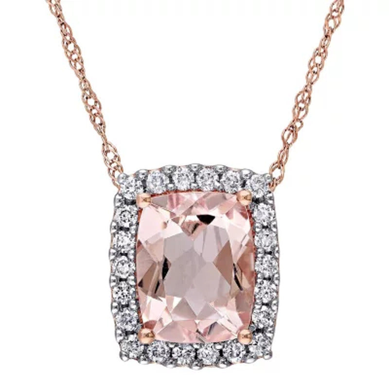 Morganite and 0.22 CT. T.W. Diamond Halo Pendant in 14K Rose Gold