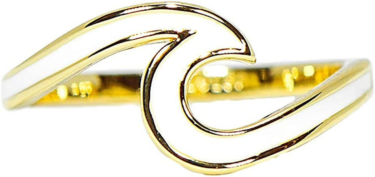 Silver or Gold Enamel Wave Ring - Brass Base Band - Rhodium Plating, Sizes 5-9