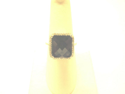 GARNET CUT-CORNERED RECTANGULAR MULTIFACETED DIAMOND RING GARNET DIAMOND RING