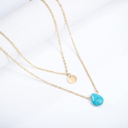 Boho Layered Turquoise Necklaces Gold Sequin Pendant Necklace Chain Jewelry for