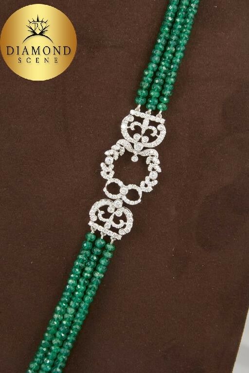 Unique Green Emerald and Diamond Tassel Necklace