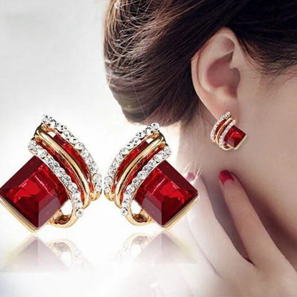 Fashion Temperament Women'S Cubic Zirconia Earrings Large Red Zircon Stud Earrin