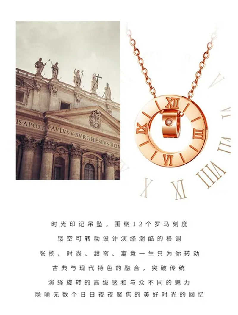 Diamond Necklace Titanium Steel Rose Gold Double Ring Romanesque Rose Gold Neckl