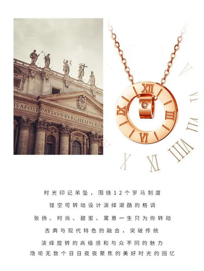 Diamond Necklace Titanium Steel Rose Gold Double Ring Romanesque Rose Gold Neckl