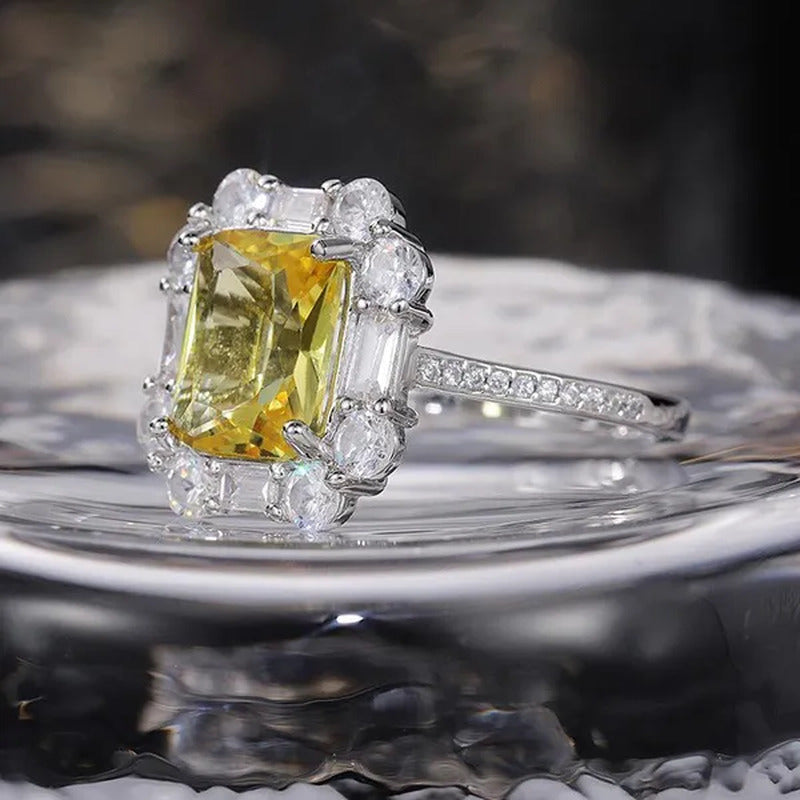 S925 Silver-Plated Citrine Rhinestone Crown Ring Female Women Palace Bling Cryst