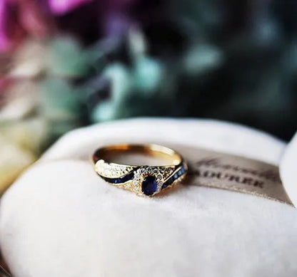 Noble Luxury Woman Fashion Gold Jewelry Natural Blue Sapphire Diamond Ring Anniv