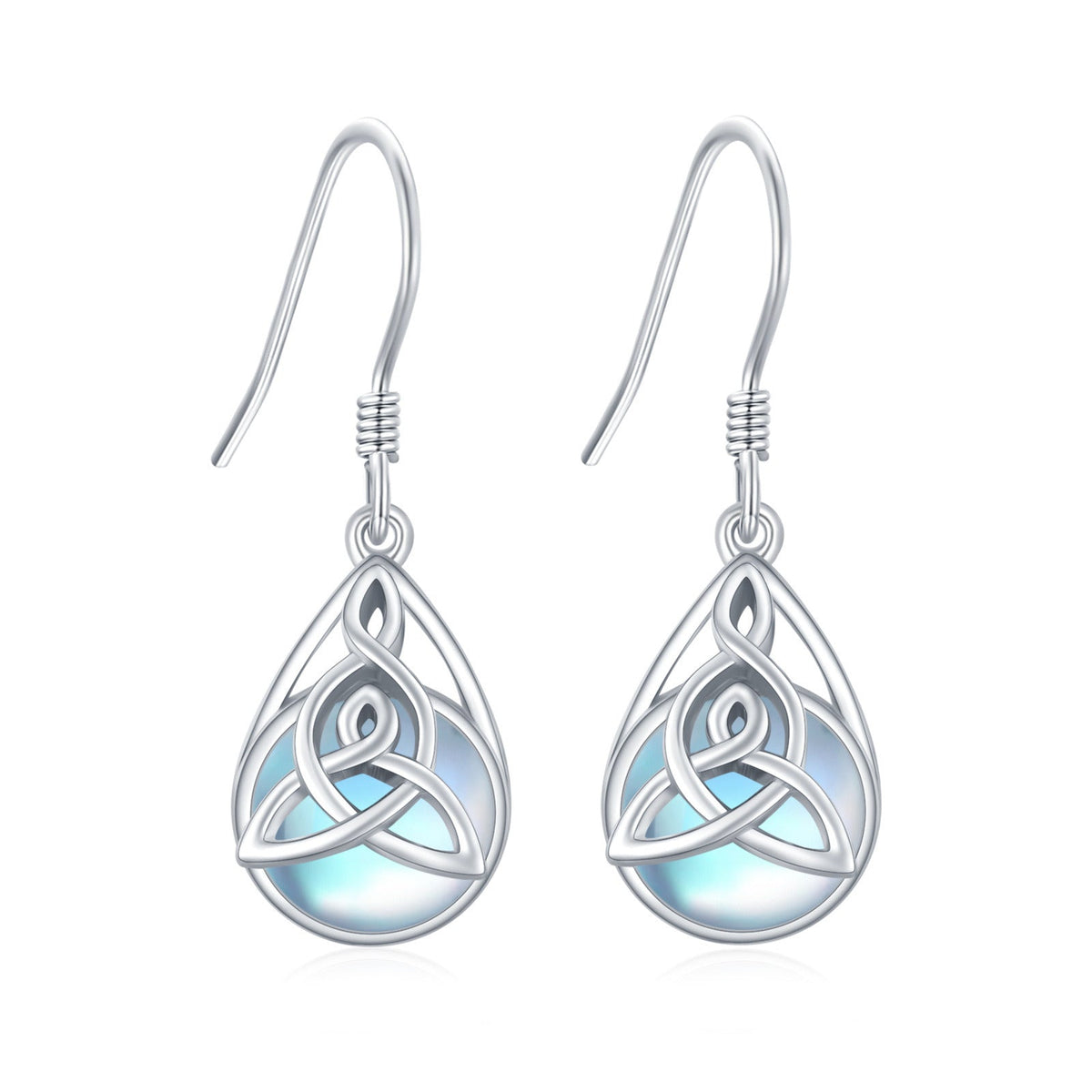 Celtic Moonstone Earrings 925 Sterling Silver Celtic Knot Moonstone Dangle Earri