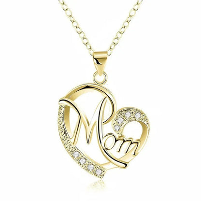 New Fashion Creative Love MOM Necklace Diamond-Encrusted Mom Heart-Shaped Neckla