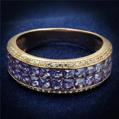 Women Rose Gold 925 Sterling Silver Ring with AAA Grade CZ in Amethyst - Size 8