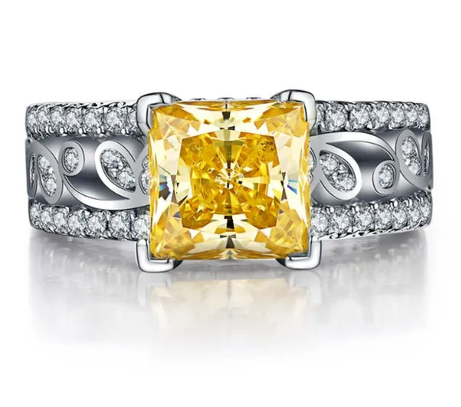 Elegant 925 Silver Yellow Diamond Birthstone Gemstones Engagement Wedding Annive