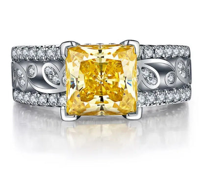 Elegant 925 Silver Yellow Diamond Birthstone Gemstones Engagement Wedding Annive