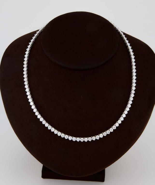 DIAMOND TENNIS NECKLACE 3 PRONG SET ROUND BRILLIANT TENNIS 24.88 CT 18 K GOLD