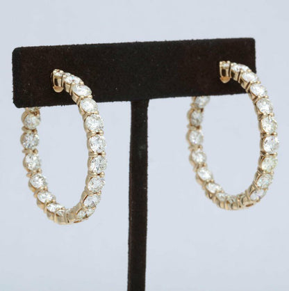 DIAMOND HOOP EARRING ROUND BRILLIANT INSIDE OUTSIDE SET DIAMOND EARRING