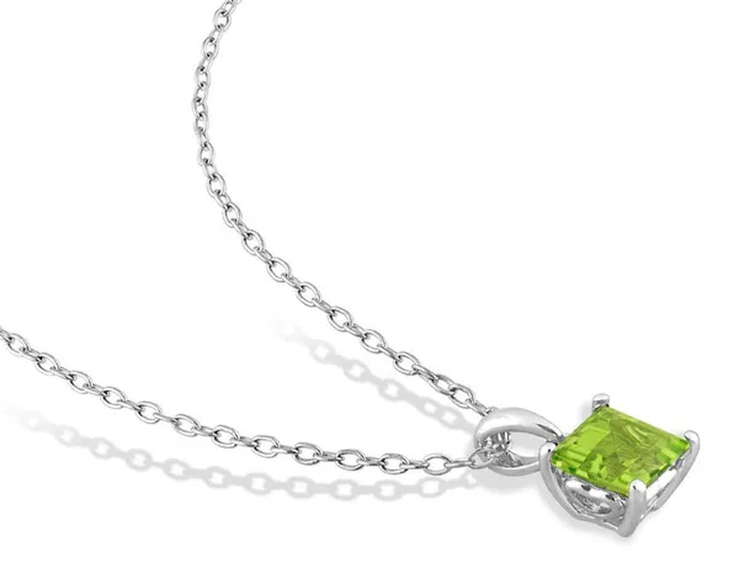 1.20 Carat (Ctw) Peridot Princess Solitaire Pendant Necklace in Sterling Silver