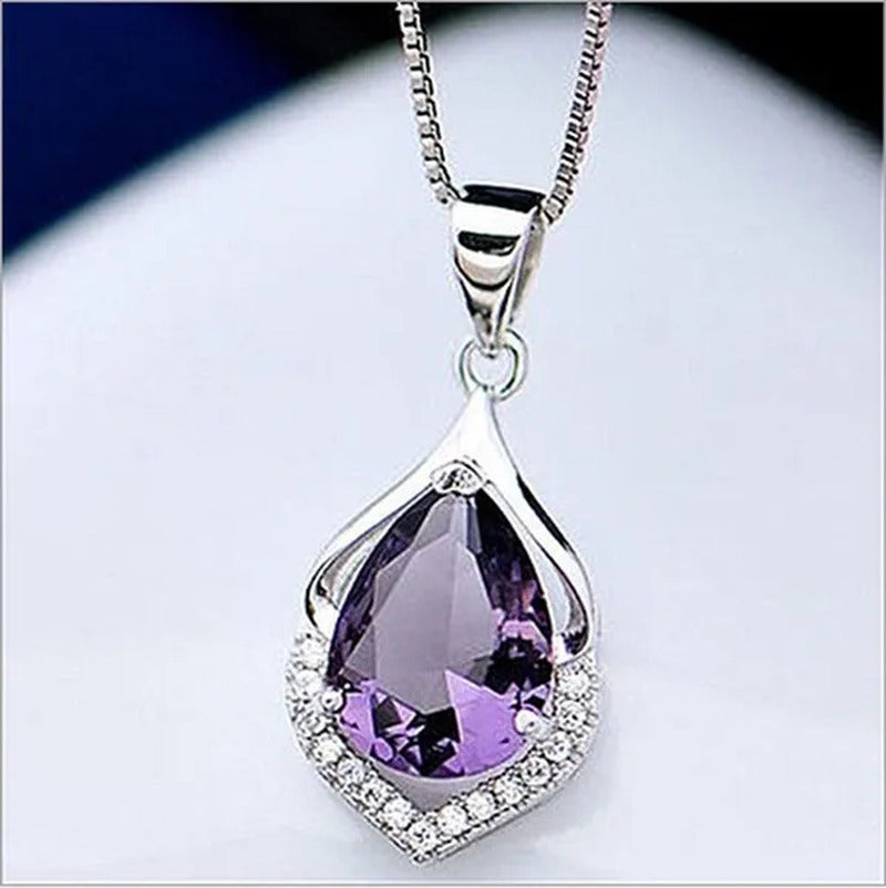 Fashionable and Noble 925 Pure Silver Diamond Lady Necklace Long Pendant Elegant