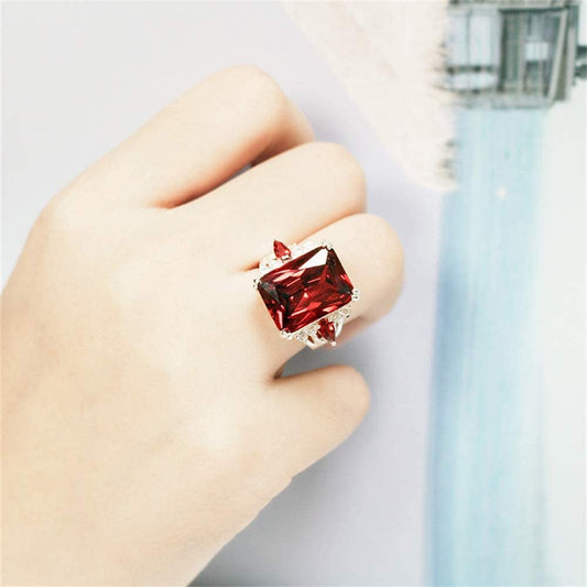Vintage 925 Sterling Silver Ruby Ring Cocktail Rings Square Cut Red Gemstone Cub