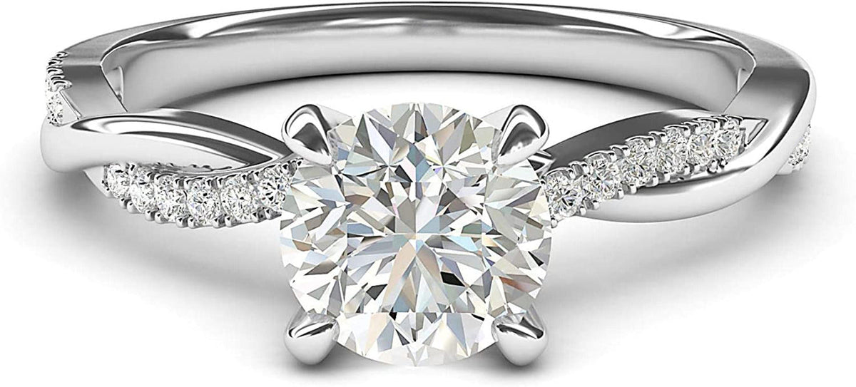 Solid 14K White Gold 4-Prong Petite Twisted Vine Simulated 1.0 CT Diamond Engage