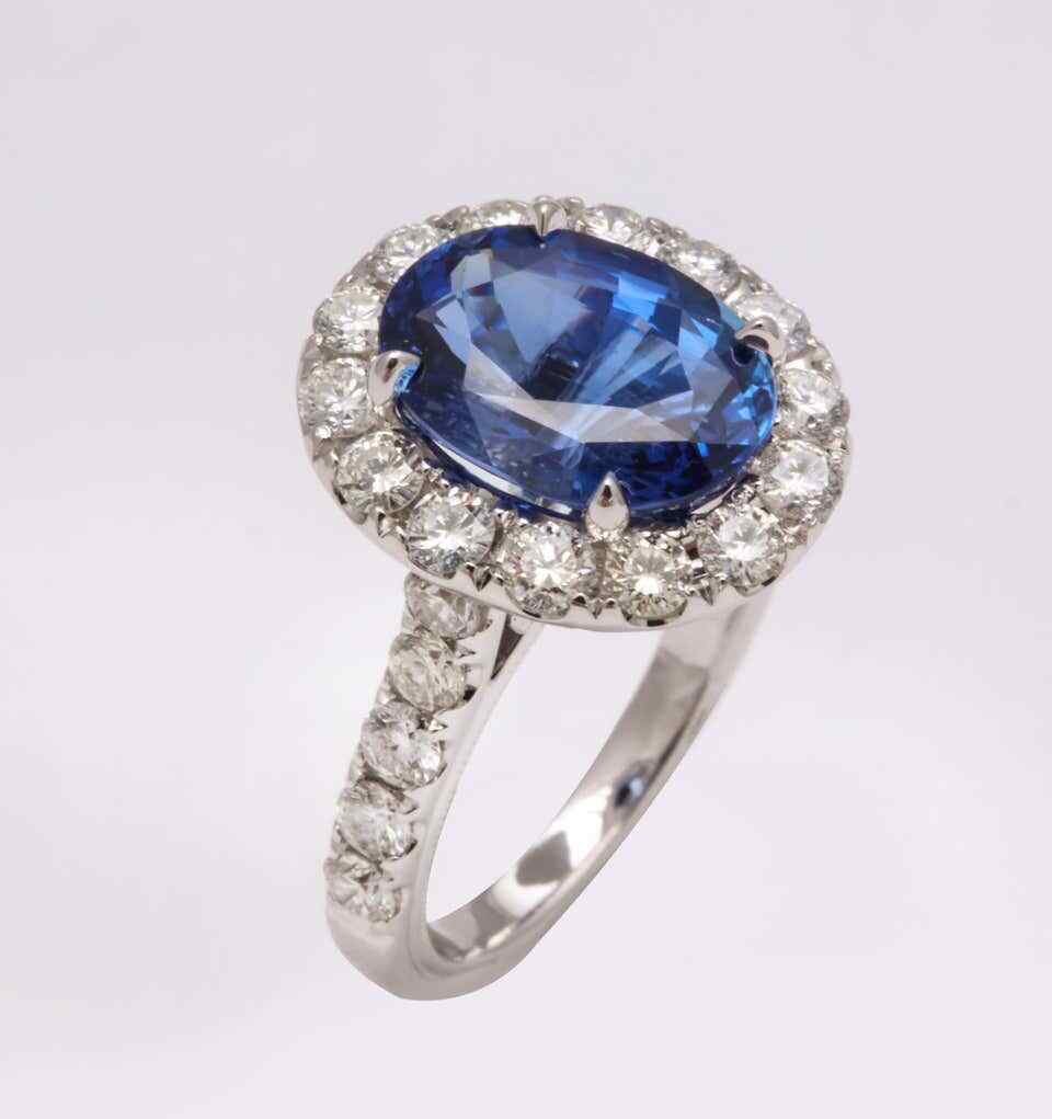 Blue Sapphire and Diamond Ring