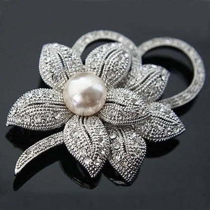 Retro Style Bright Crystal Imitation Pearl Big Bow Brooch for Women Wedding Acce