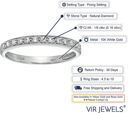 1/6 Carat (Ctw) Diamond Wedding Anniversary Band for Women, Half Eternity Petite