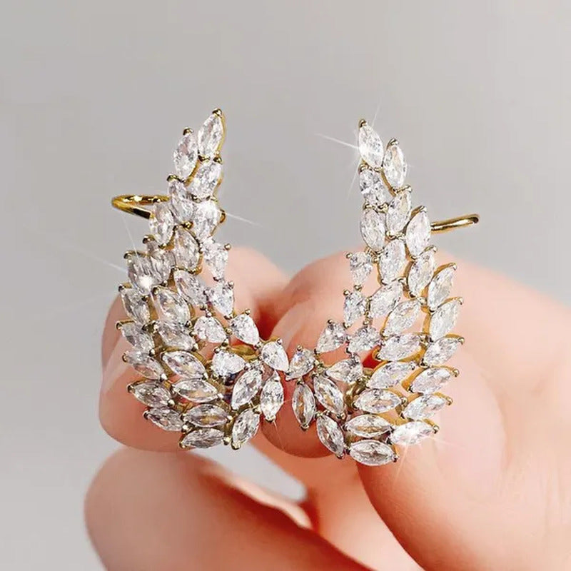 Bridal Wedding Climber Earrings 18K Gold Micro Pave Diamond Angel Wing Earrings