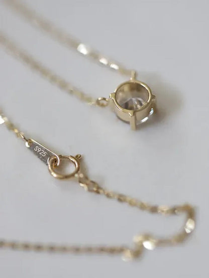 925 Sterling Silver Necklace with 14K Gold Plated Four Prongs Single Diamond Sup