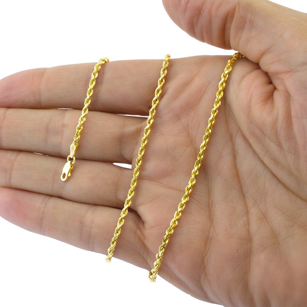10K Yellow Gold 3Mm Diamond Cut Rope Chain Pendant Necklace, Mens Womens with Lo
