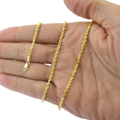 10K Yellow Gold 3Mm Diamond Cut Rope Chain Pendant Necklace, Mens Womens with Lo