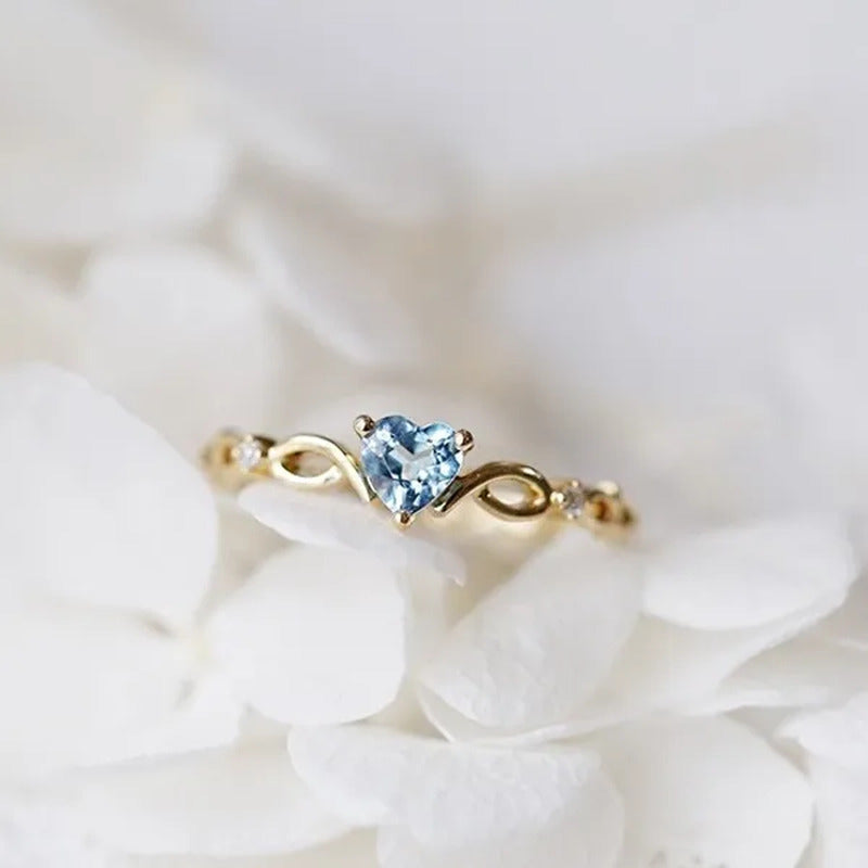 Women Dainty 18K Gold Plated Seablue Eternal Heart Shaped Sapphire Diamond Gemst