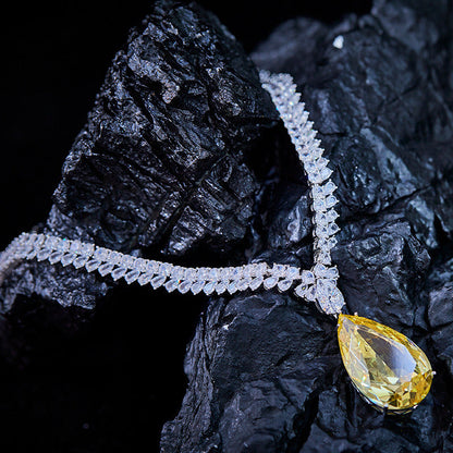 Pear-Shaped Yellow Diamond Necklace with Water Drop Zircon